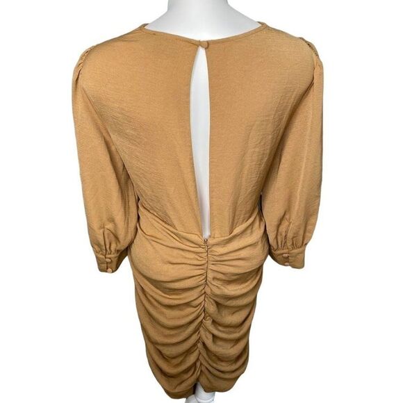 Asos Design Front Tie Cutout Ruched 3/4 Sleeve Mini Dress sz 14 - Picture 2 of 12